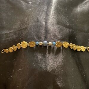 Elegant Gold and Blue Beaded Bracelet